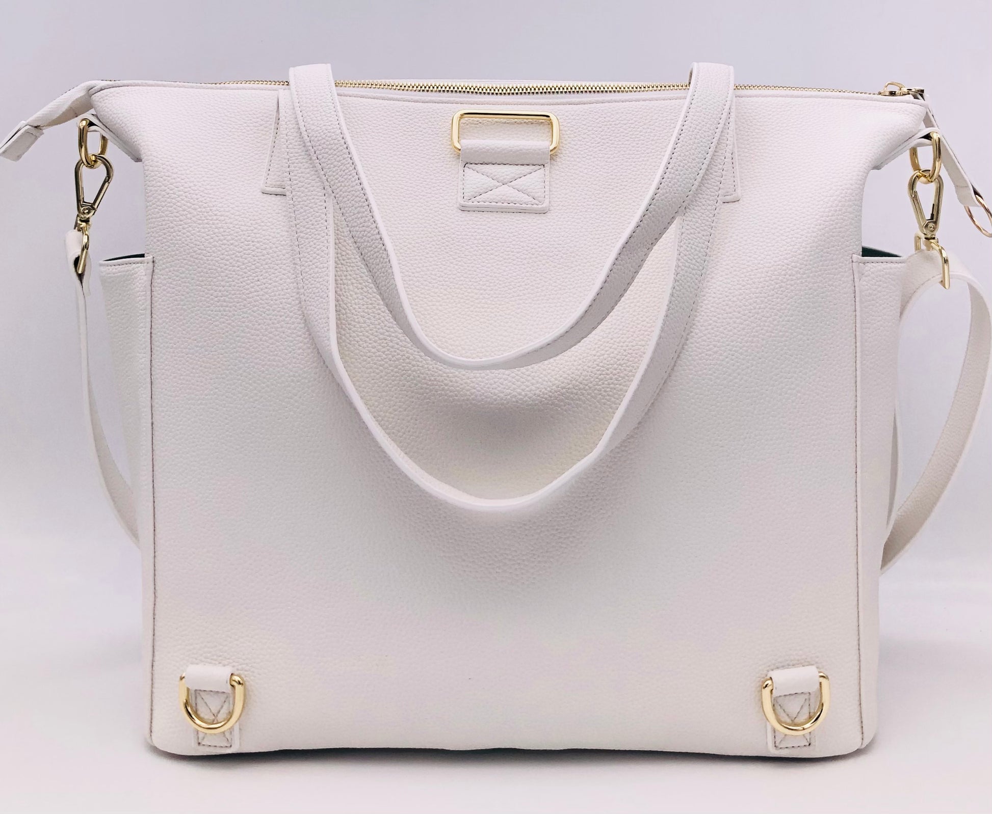 White Tote Bag in vegan leather converts into a backpack